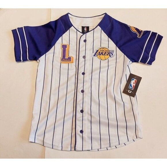 Unk Other - NBA Los Angeles Lakers Pile On Button Up Baseball Jersey Youth Boys Sz M (10-12)